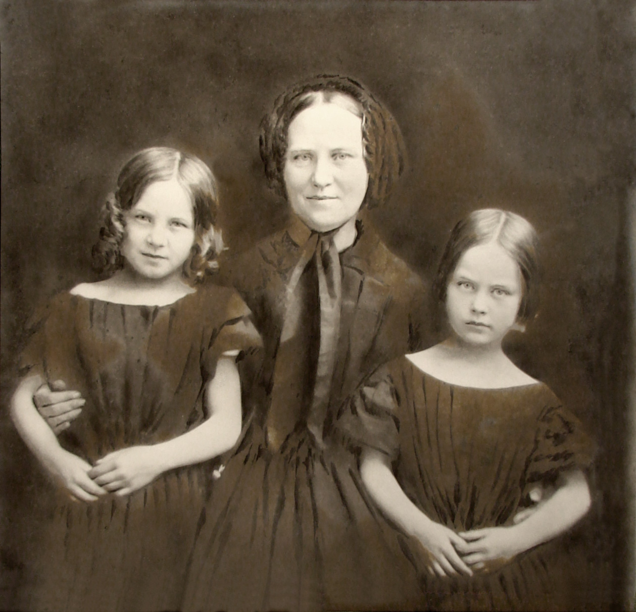 Edinburgh widow Mrs Douglas with her daughters Helen and Janet, about 1858.